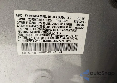 2016 Acura Mdx z USA, uszkodzony, nr VIN 5FRYD4H91GB062437